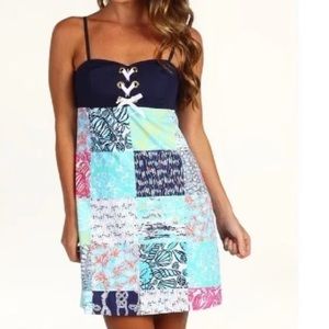 Lilly Pulitzer Navy Rilee Nautical Patchwork Spaghetti Strap Dress